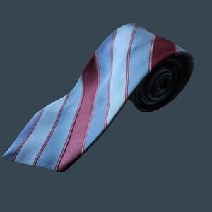 Men's Hughes & Hatcher By  Oleg Cassini Striped Silk Tie Red And Blue 54.75"